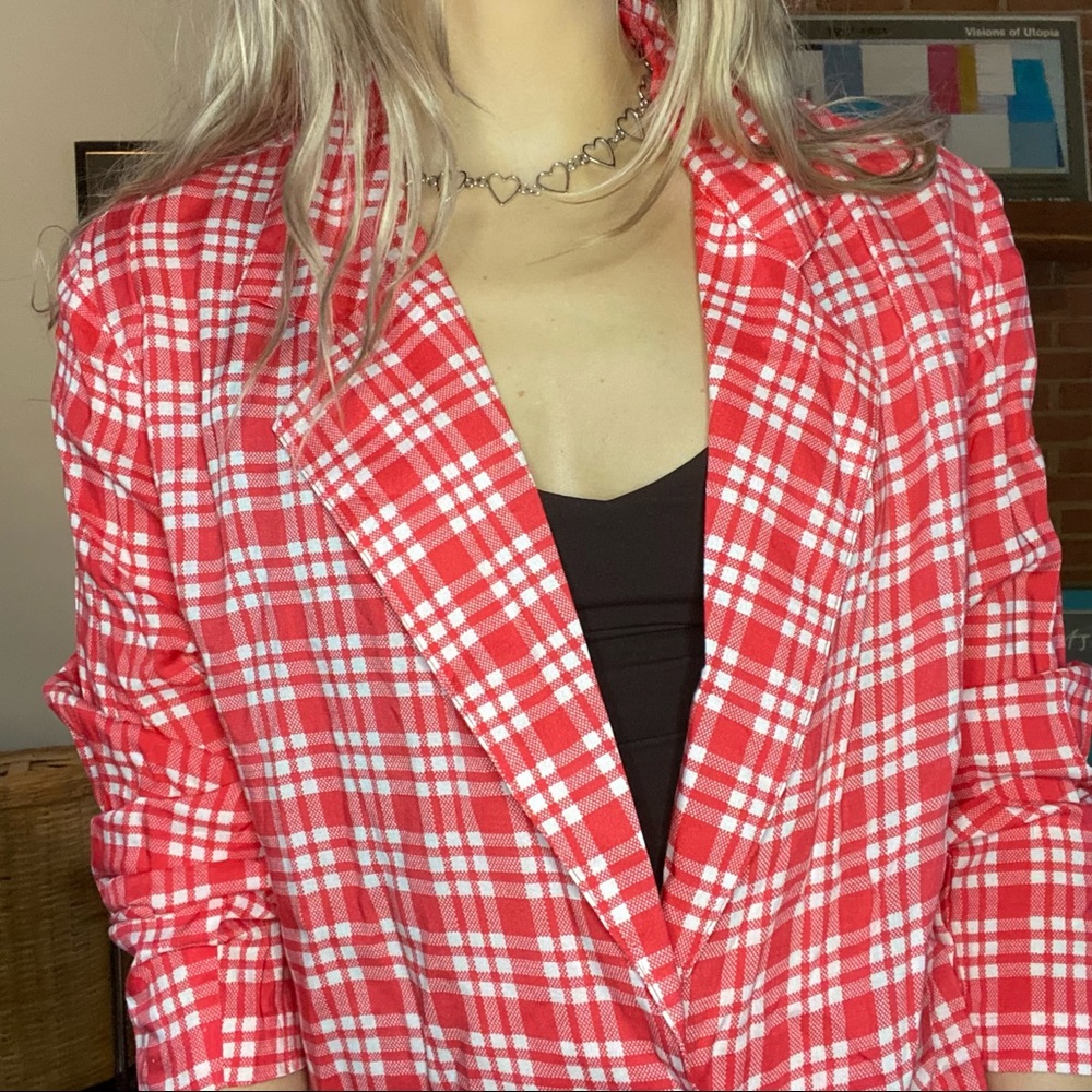 Vintage 80s IVY Lightweight Oversized Windowpane Plaid Unlined Pocket Bl… - Picture 3 of 15